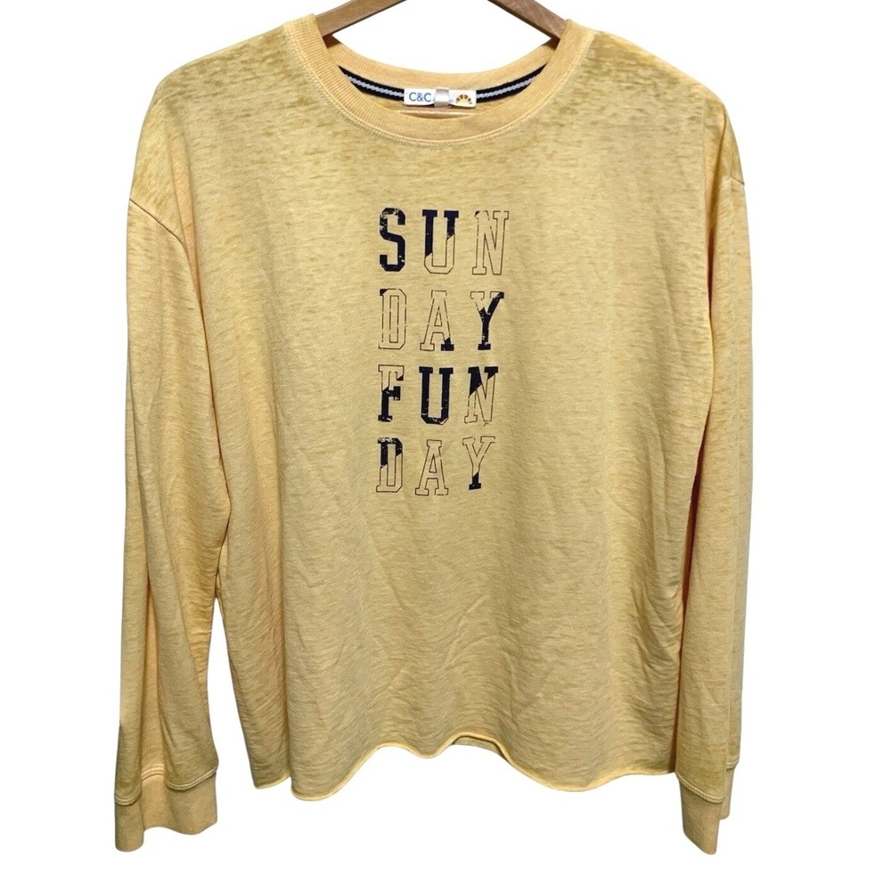 C&C California Graphic Tee Women Medium Yellow Sunday Fun Day Long Sleeve Slub